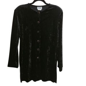 Promises Promises Black Crushed Velvet Tunic Top Womens Size 10 Vintage 90s Goth